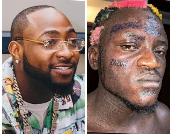 Davido reacts as Portable inks new tattoos on his face