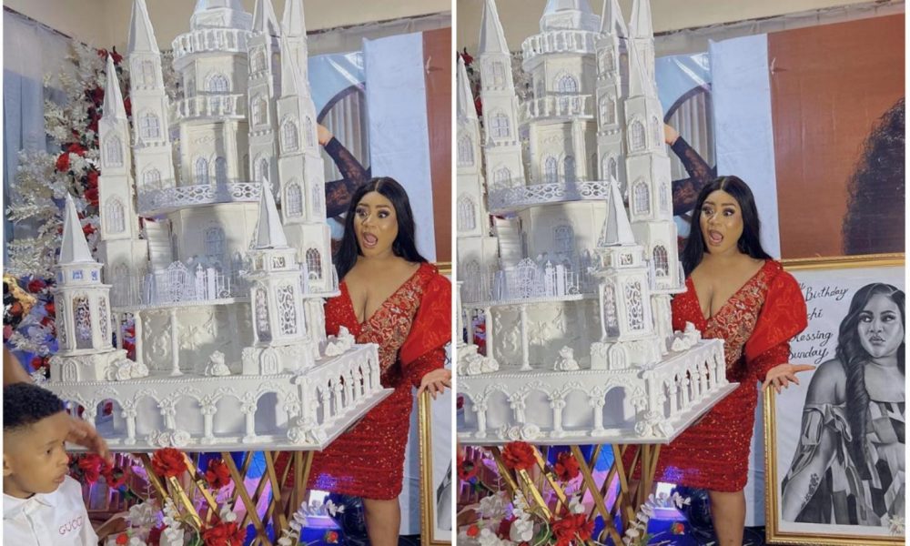 Actress, Nkechi Blessing surprised with massive cake at pre-birthday party