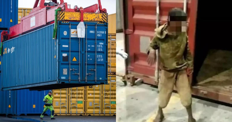 Boy wakes up in another country after hiding in a container during a hide-and-seek game