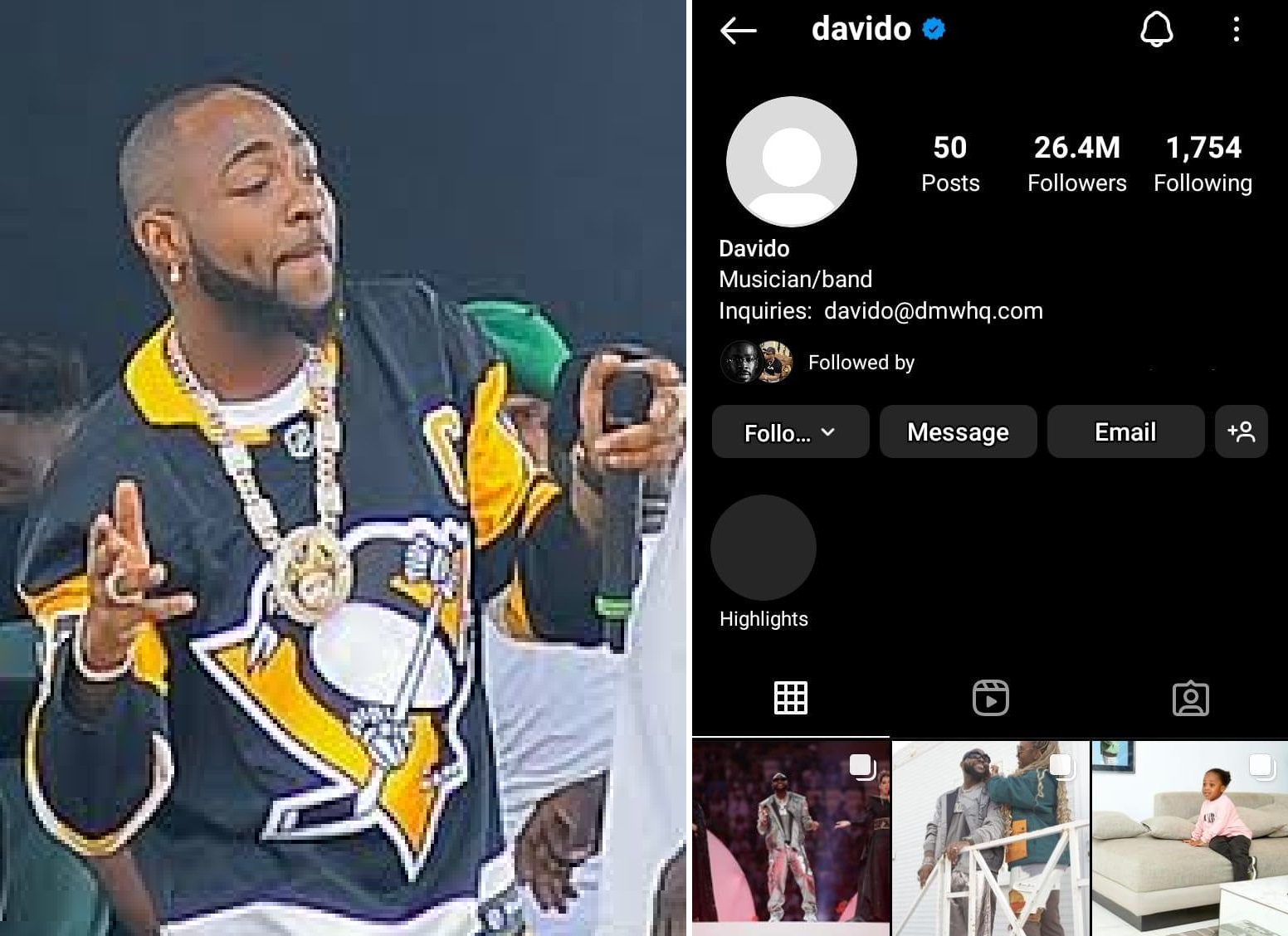 Davido clears Instagram posts, deletes profile picture