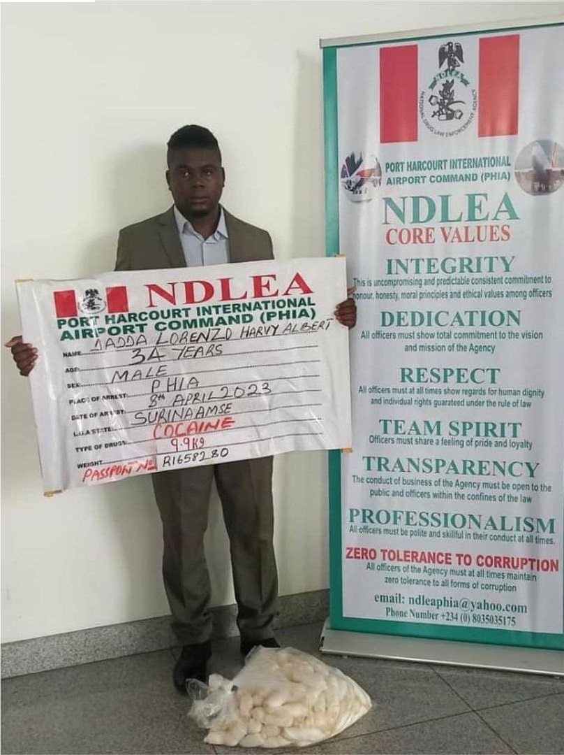 Surinamese man, in search of his Nigerian dad, nabbed with 9.9KG of cocaine concealed in condoms