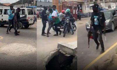 Lagos police officers seen assulting a man for allegedly refusing to open his phone during a stop-and-search