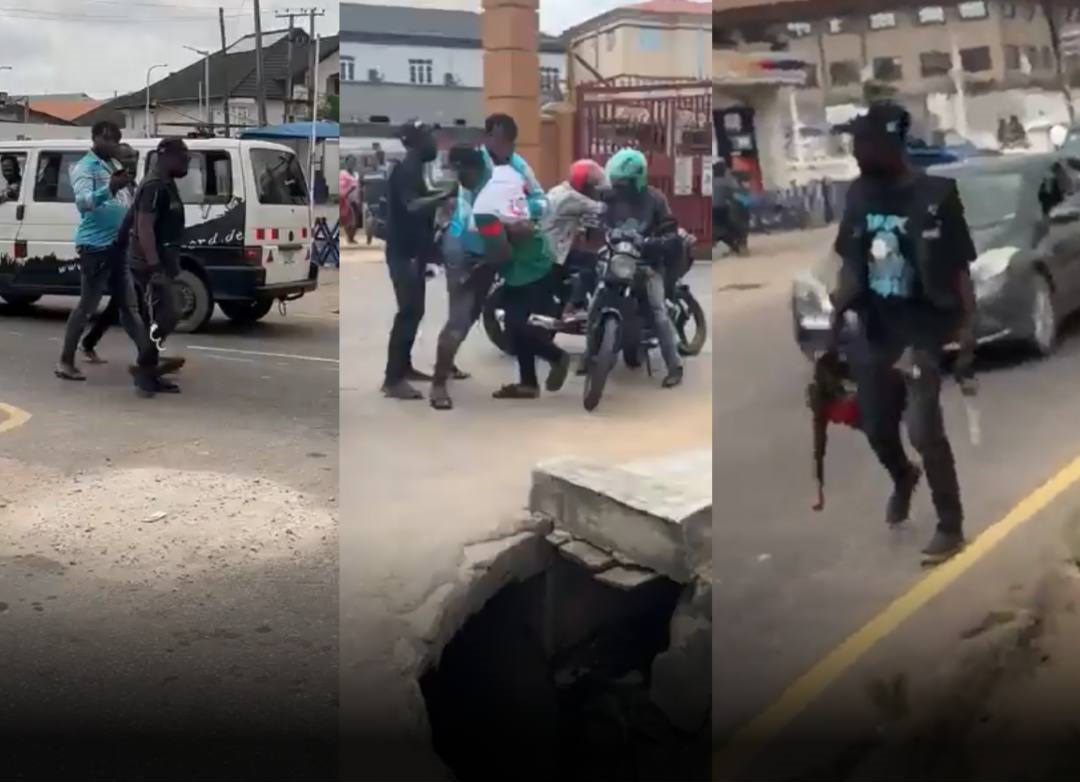 Lagos police officers seen assulting a man for allegedly refusing to open his phone during a stop-and-search
