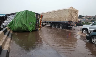 Gridlock as heavily loaded truck falls on Lagos bridge