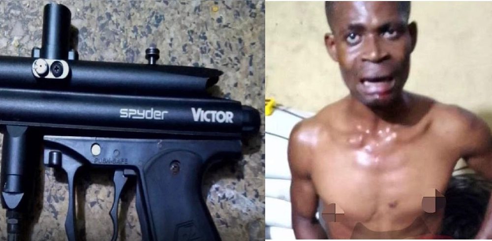 Tension as police recover first gas gun in Nigeria from a robbery suspect 