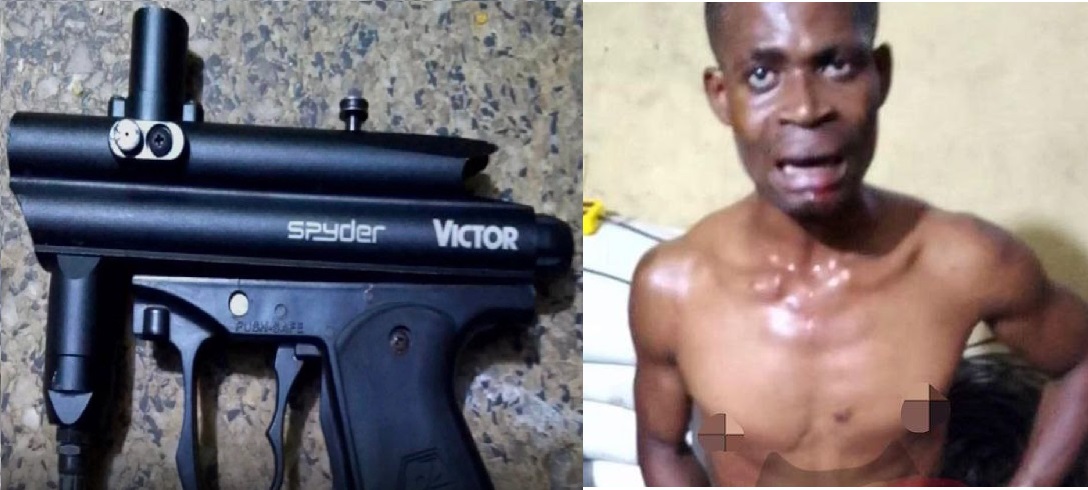 Tension as police recover first gas gun in Nigeria from a robbery suspect 