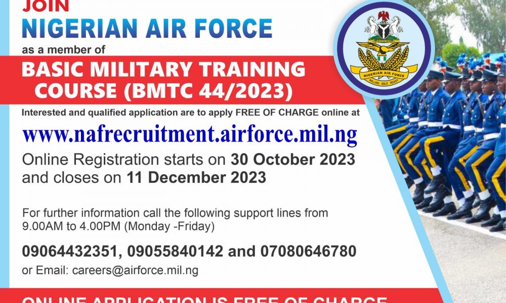 Nigerian Air Force begins recruitment Oct. 30