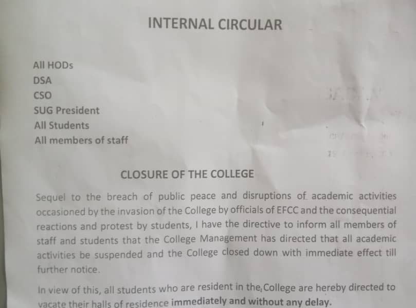 College shut down after EFCC operatives clashed with staff, students