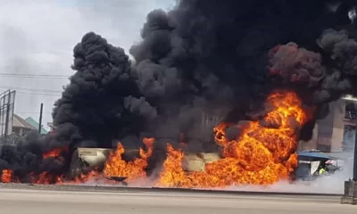 Panic as fuel tanker explodes in Lagos