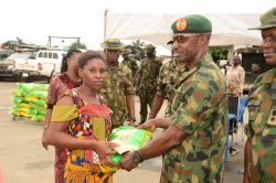 The Commander 6 Division Garrison of the Nigerian Army, Brigadier General Edet Effiong, has distributed palliatives to 85 widows within Port Harcourt barracks, Rivers State.