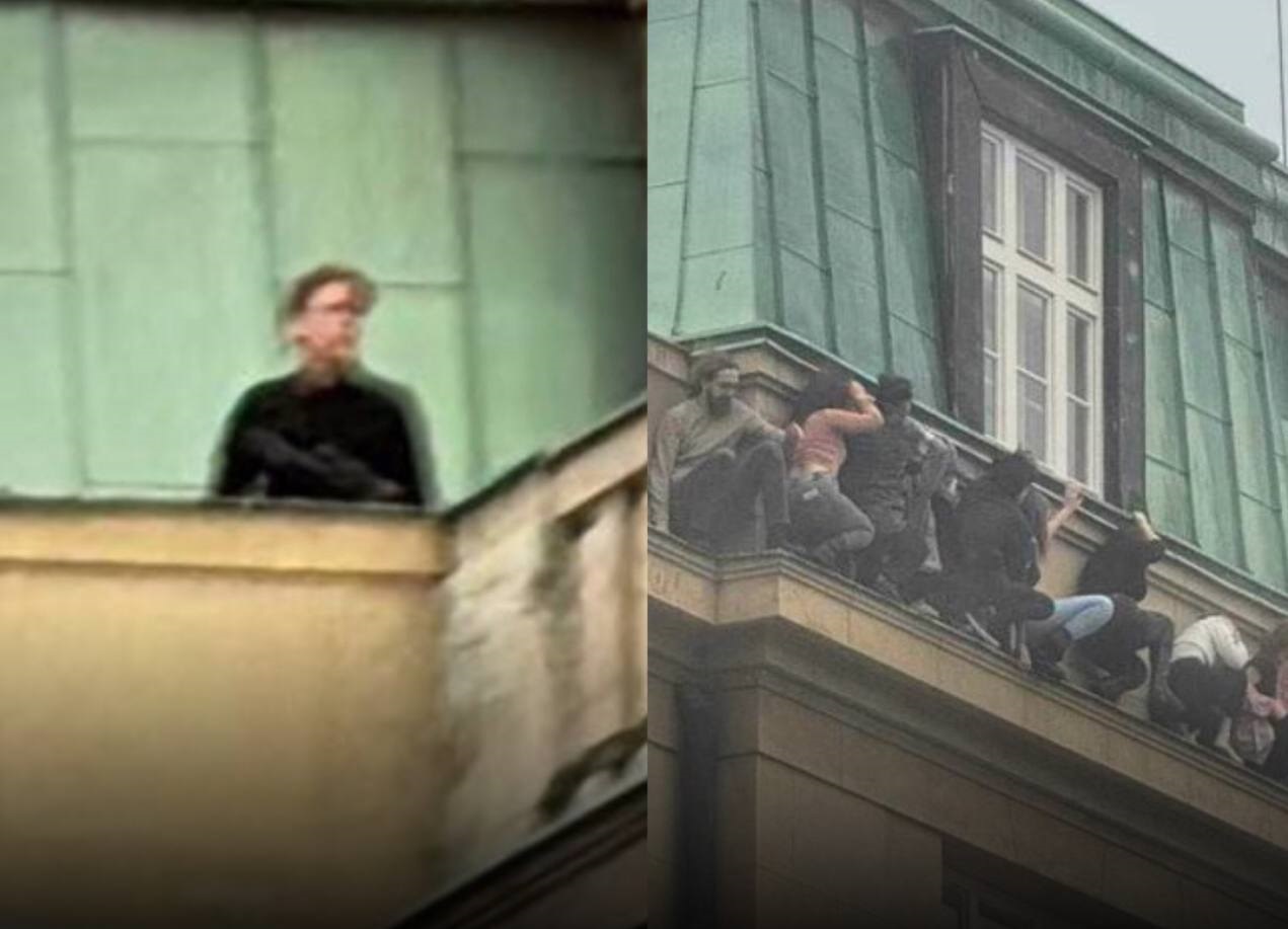 Students seen hiding on a ledge during a mass shooting that claims 10 lives at a university 