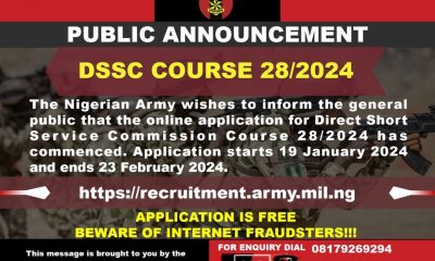 Nigerian Army begins recruitment into Direct Short Service Commission