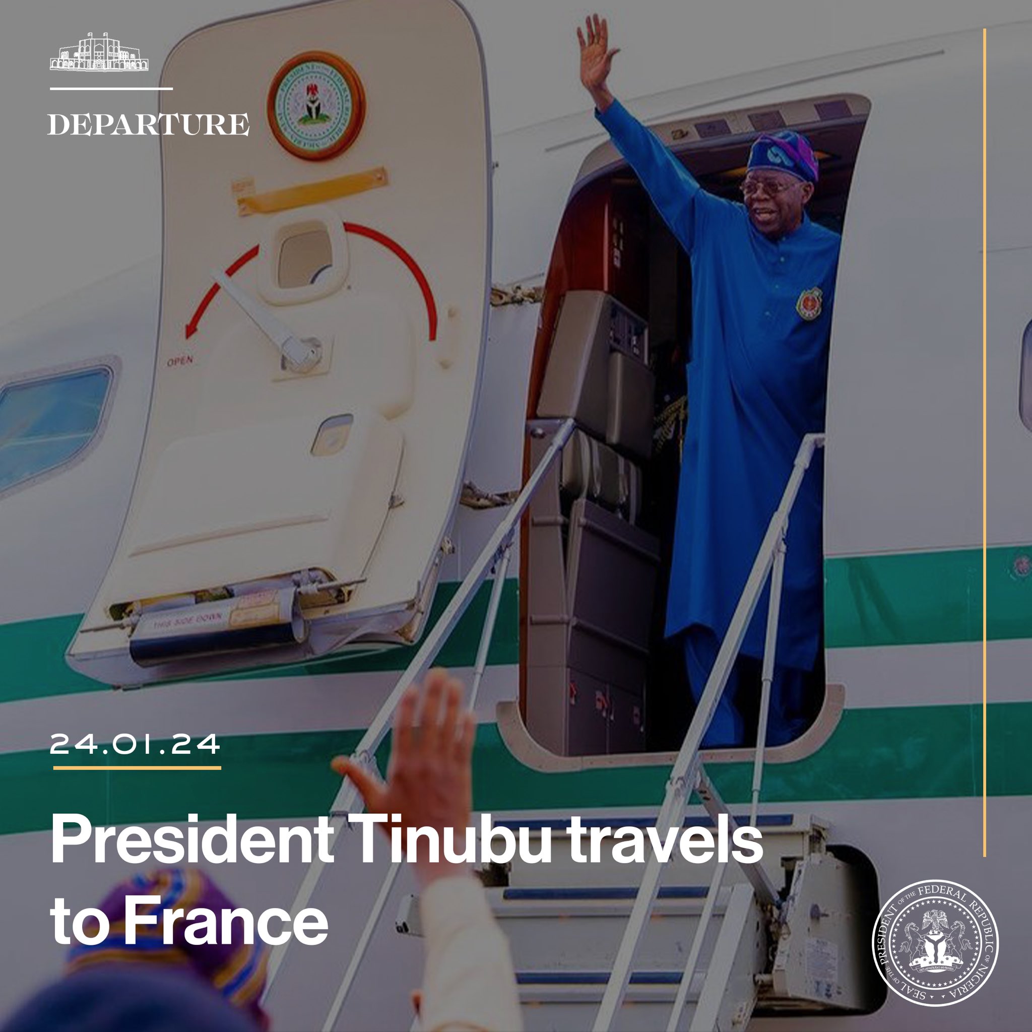 Tinubu departs Abuja for France