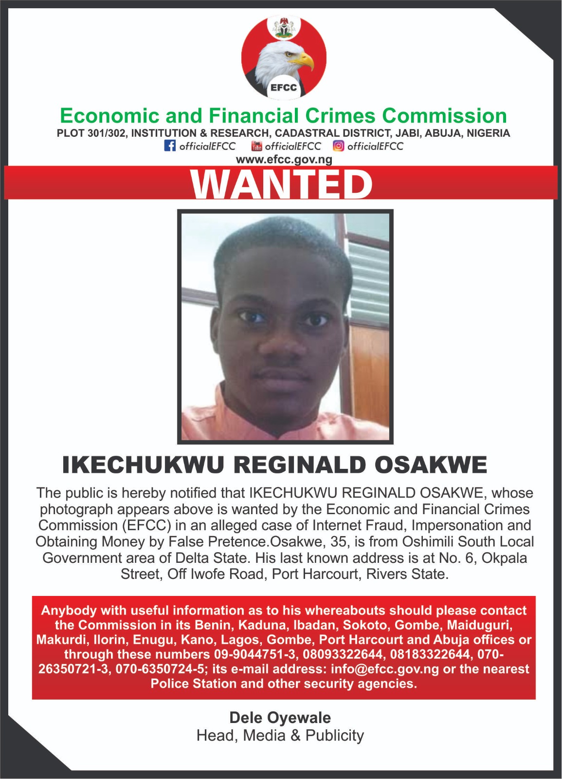 EFCC declares Ikechukwu Osakwe wanted
