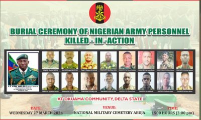 Nigerian Army announces March 27 for burial of 16 soldiers killed in Delta