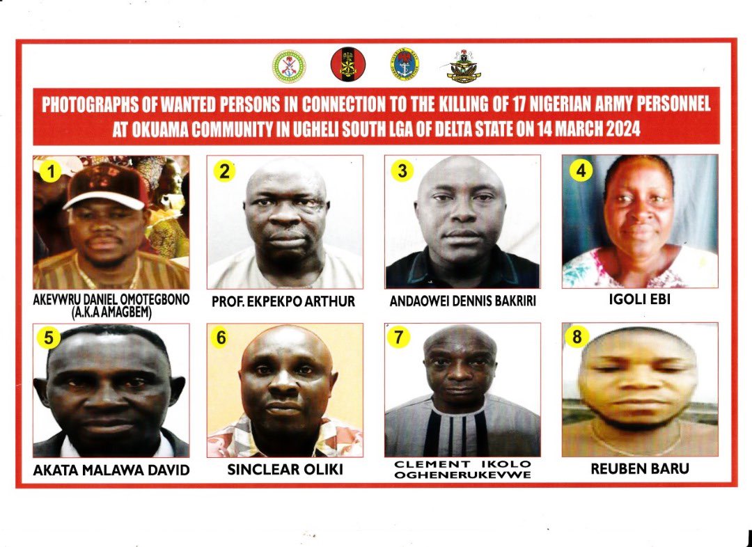 Nigerian Army declares 8 persons wanted over killing of 17 officers in Delta