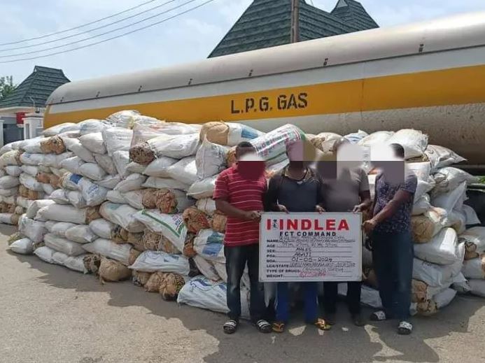 Four arrested as NDLEA intercepts 4,752kg of cann@bis concealed in gas tanker 