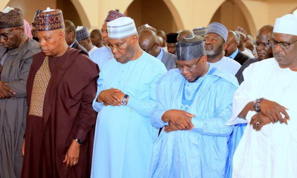 Atiku joins VP Shettima, Sen. Ndume at funeral prayer for Lamorde at National Mosque