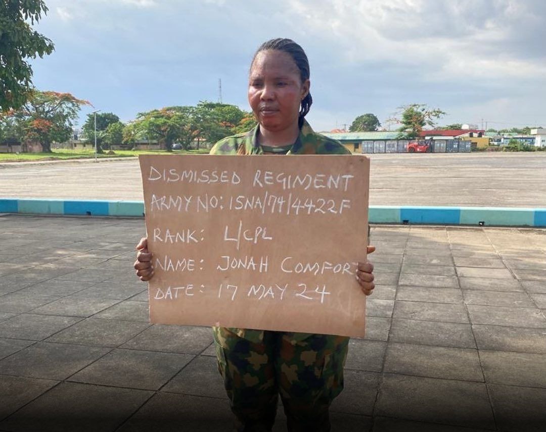 Female soldier dismissed for stealing an army general's N35m jewellery