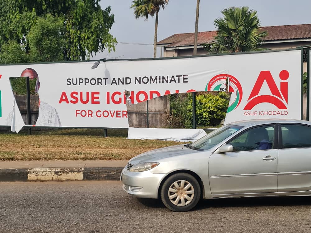 Asue Ighodalo billboards vandalized across Edo State