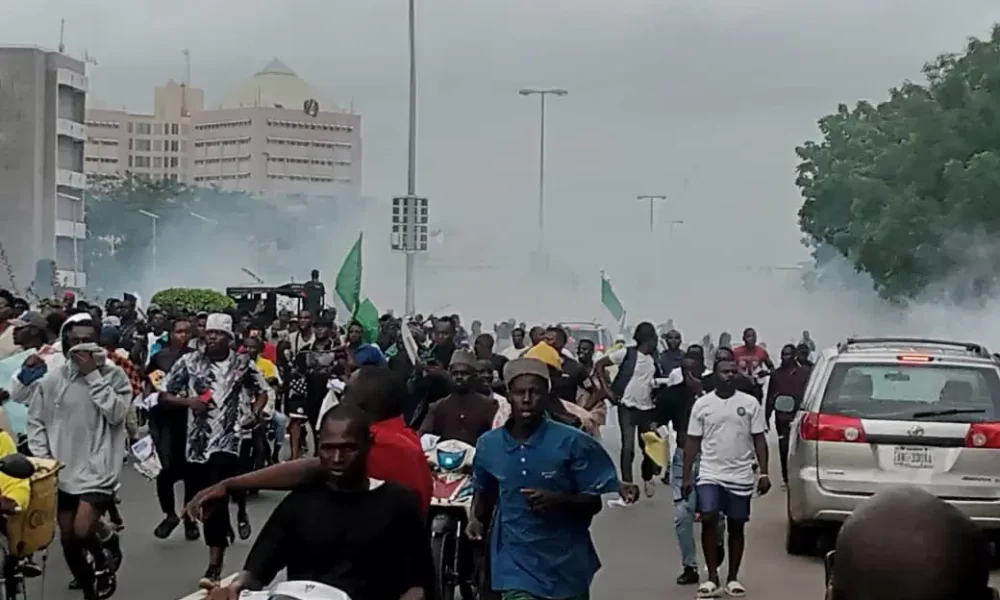 Police Fire Tear Gas at Protesters Near Eagles Square