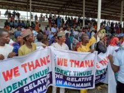 Police distribute sachet water to protesters in Adamawa