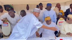 PDP Acting National Chairman, Ambassador Umar Iliya Damagum, greeting party members