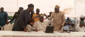 Deputy Governor Obafemi Hazmat (Left), with State APC Chairman, Pastor Cornelius Ojelabi, at the APC Stakeholders’ Meeting at the Secretariat