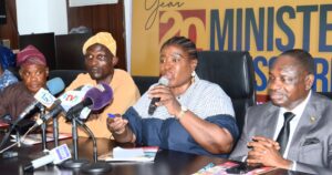 From left, Director of Admin & Human Resources, Central Business District (CBD), Mr Abdul-Jubril Akarakiri; Senior Special Assistant to the Governor on CBD, Mr Ayodele Onanuga; Special Adviser to the Governor on CBD, Mrs Bola Olumegbon-Lawal and Lagos State Commissioner for Information and Strategy, Mr Gbenga Omotoso during the Lagos State Government Year 2025 Ministerial Press Briefing by the Central Business District an Agency under the Governor’s Office in Lagos on Thursday