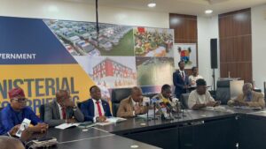 Commissioner for Physical Planning and Urban Development, Dr. Oluyinka Olumide, at the 2025 Ministerial Press Briefing at the Bagauda Kaltho Press Centre