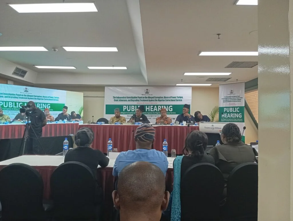 Panel members at the ongoing 3rd public hearing on alleged corruption and other violations against the Nigerian Correctional Service, on Tuesday in Abuja.