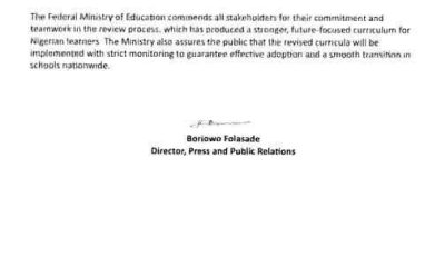 Federal Government Unveils New Curriculum for Nigerian Schools 