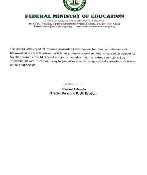 Federal Government Unveils New Curriculum for Nigerian Schools 