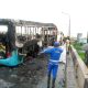 Fire guts BRT bus on third Mainland Bridge, triggers gridlock near Adekunle