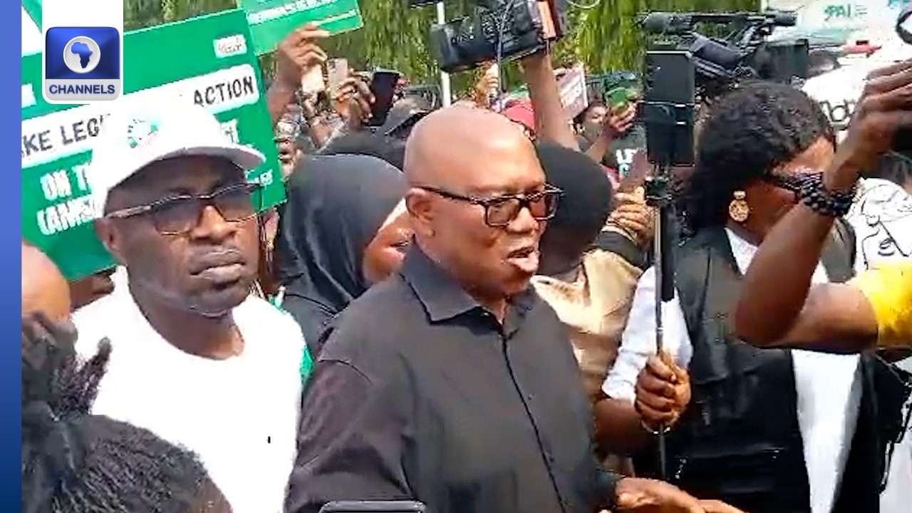 Peter Obi takes center stage in INEC protest as Atiku stays silent