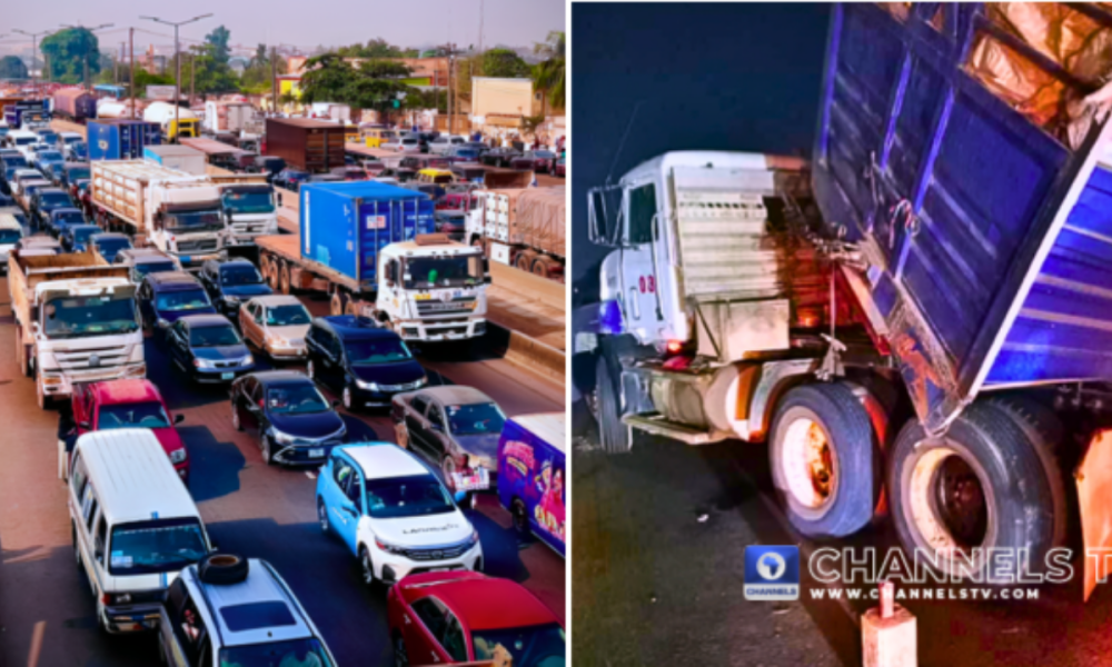 Overturned container truck triggers gridlock on Otedola Bridge