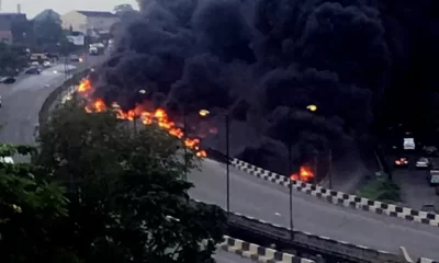 Driver safe as truck goes up in flames near Otedola Bridge