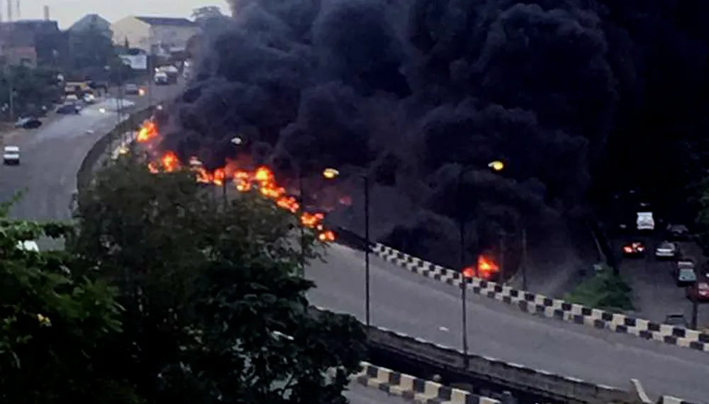 Driver safe as truck goes up in flames near Otedola Bridge