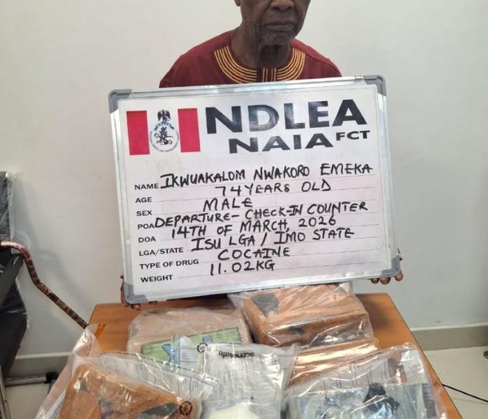 NDLEA arrests 74-year-old man at Abuja Airport with 11kg cocaine