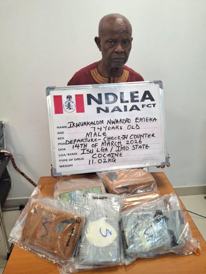 NDLEA arrests 74-year-old man at Abuja Airport with 11kg cocaine