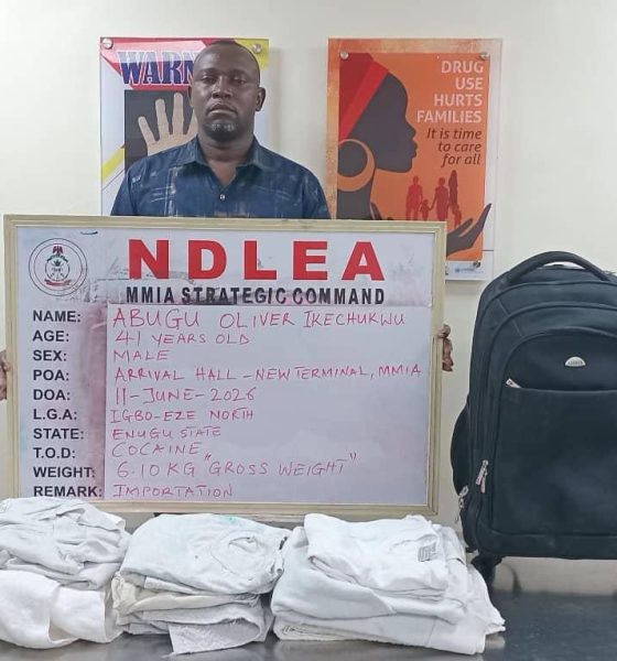 NDLEA seizes 6.10kg liquid cocaine concealed in shirts, towels