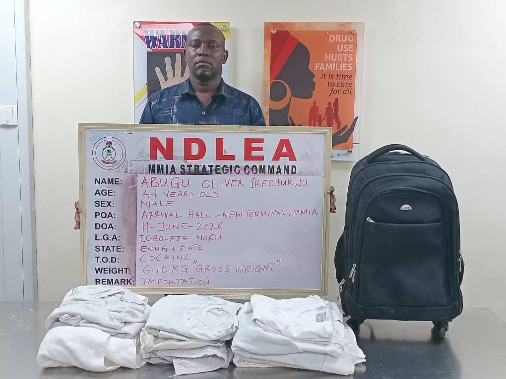 NDLEA seizes 6.10kg liquid cocaine concealed in shirts, towels