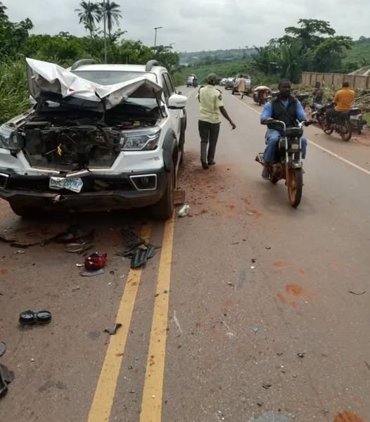 Two killed as motorcycle collides with pickup truck in Ogun