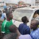 Traders escape disaster as commercial bus crashes into market
